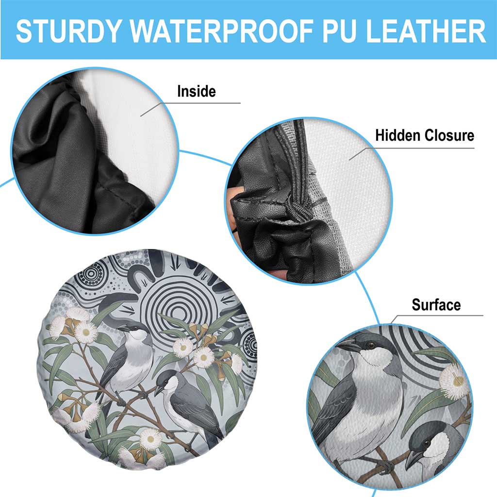 Australia Grey Butcherbird Spare Tire Cover Eucalyptus Alba Indigenous Art - Aussie Hoodie