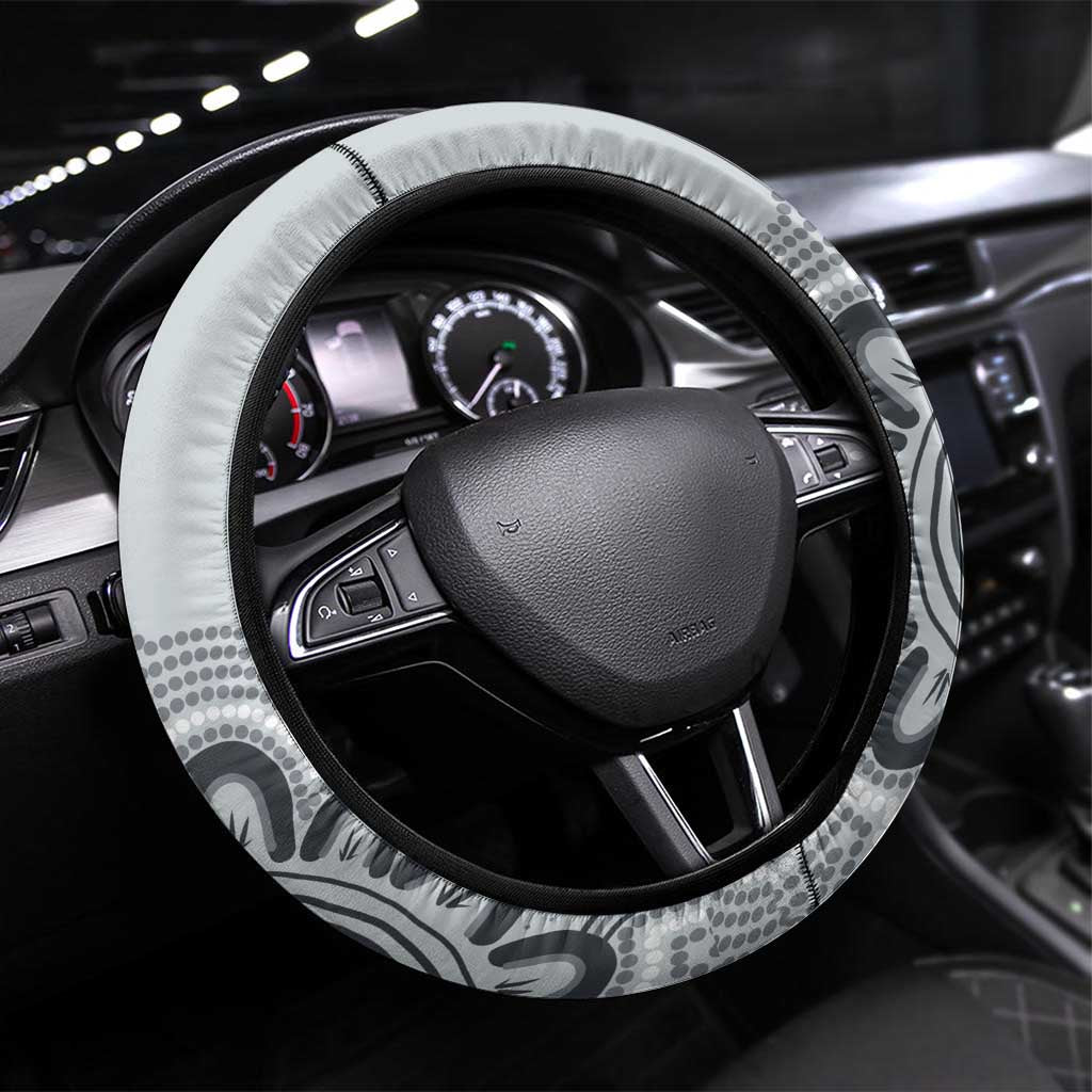 Australia Grey Butcherbird Steering Wheel Cover Eucalyptus Alba Indigenous Art - Aussie Hoodie