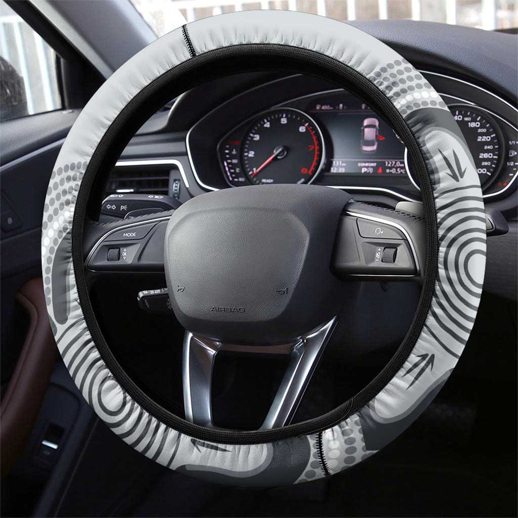 Australia Grey Butcherbird Steering Wheel Cover Eucalyptus Alba Indigenous Art - Aussie Hoodie