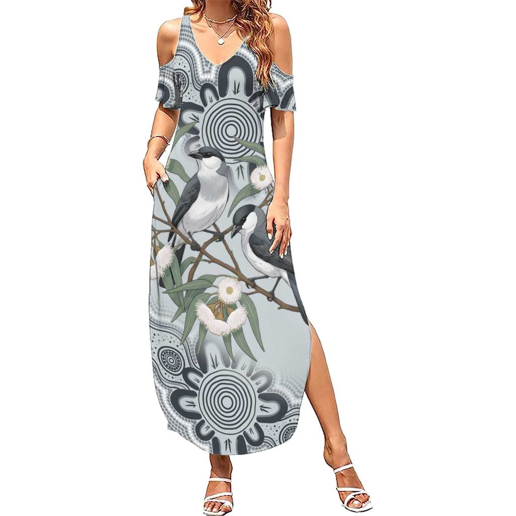 Australia Grey Butcherbird Summer Maxi Dress Eucalyptus Alba Indigenous Art - Aussie Hoodie