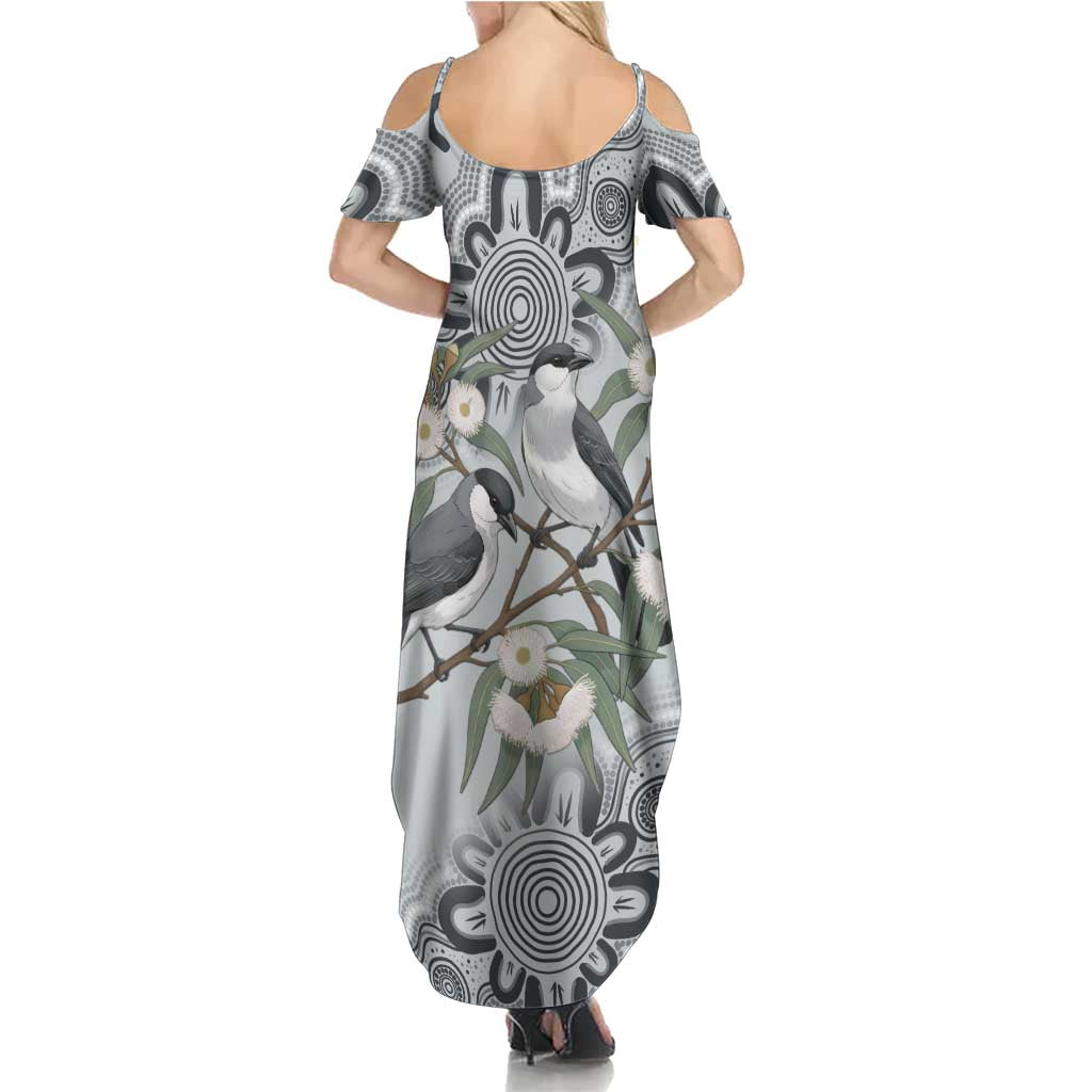 Australia Grey Butcherbird Summer Maxi Dress Eucalyptus Alba Indigenous Art - Aussie Hoodie