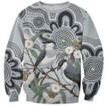 Australia Grey Butcherbird Sweatshirt Eucalyptus Alba Indigenous Art - Aussie Hoodie