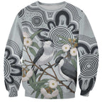 Australia Grey Butcherbird Sweatshirt Eucalyptus Alba Indigenous Art - Aussie Hoodie