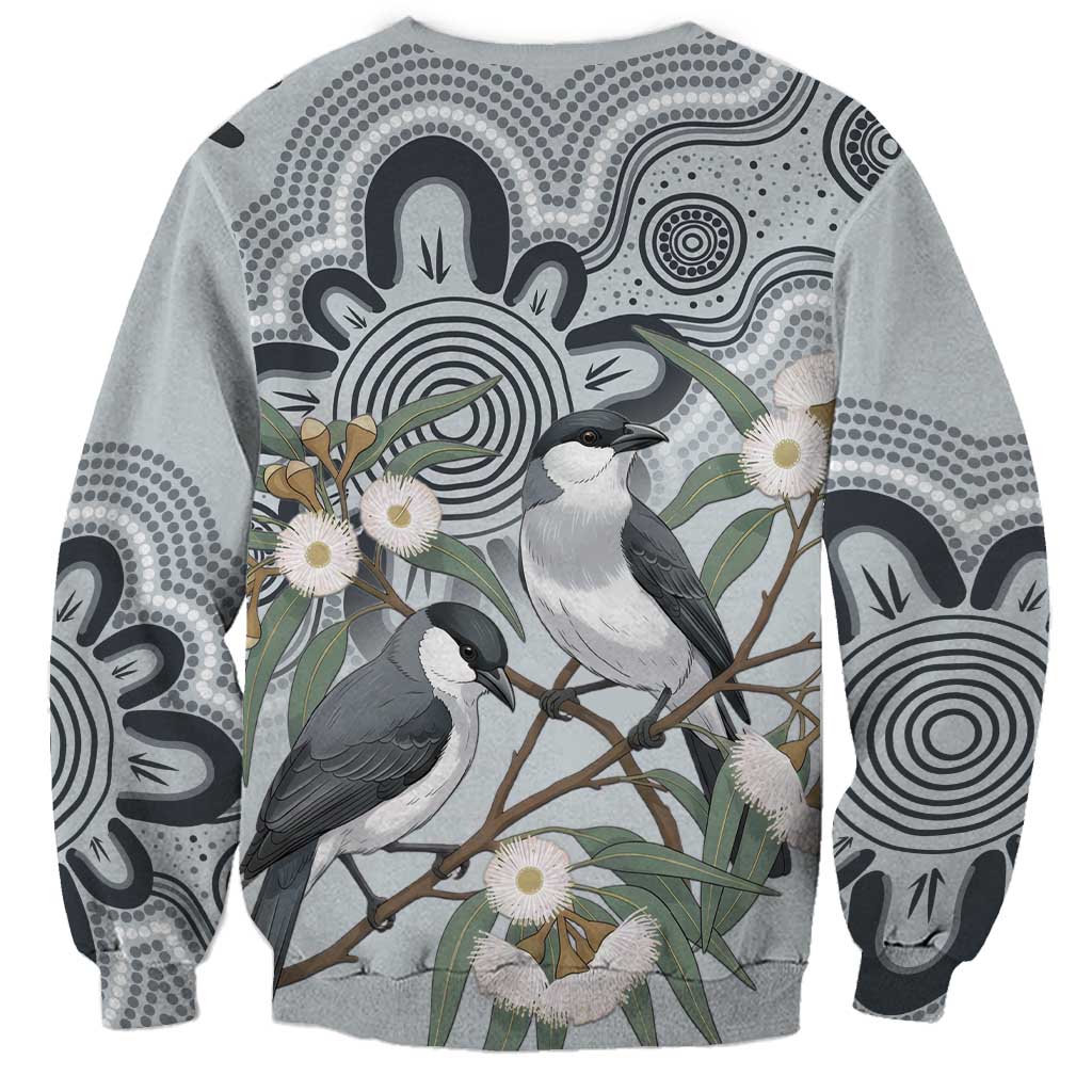 Australia Grey Butcherbird Sweatshirt Eucalyptus Alba Indigenous Art - Aussie Hoodie