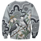 Australia Grey Butcherbird Sweatshirt Eucalyptus Alba Indigenous Art - Aussie Hoodie