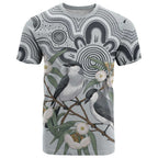 Australia Grey Butcherbird T Shirt Eucalyptus Alba Indigenous Art - Aussie Hoodie