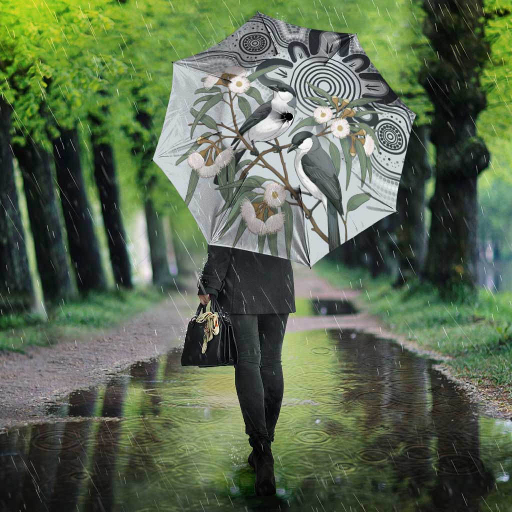 Australia Grey Butcherbird Umbrella Eucalyptus Alba Indigenous Art - Aussie Hoodie