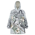 Australia Grey Butcherbird Wearable Blanket Hoodie Eucalyptus Alba Indigenous Art - Aussie Hoodie