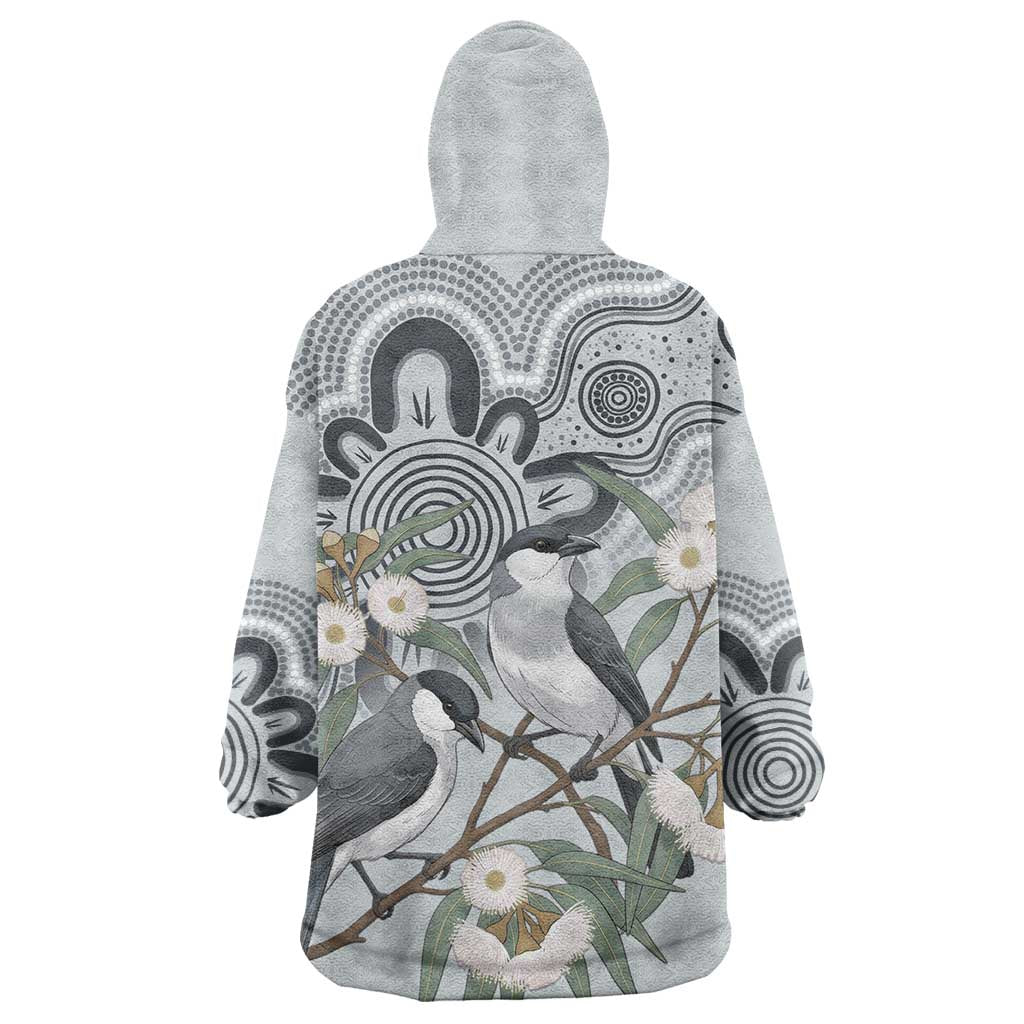 Australia Grey Butcherbird Wearable Blanket Hoodie Eucalyptus Alba Indigenous Art - Aussie Hoodie