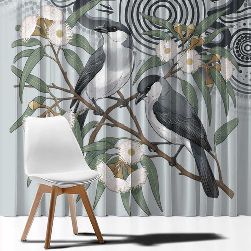 Australia Grey Butcherbird Window Curtain Eucalyptus Alba Indigenous Art - Aussie Hoodie