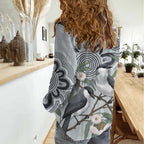 Australia Grey Butcherbird Women Casual Shirt Eucalyptus Alba Indigenous Art - Aussie Hoodie