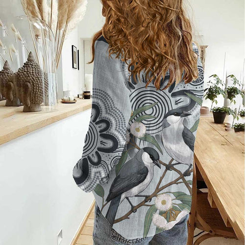Australia Grey Butcherbird Women Casual Shirt Eucalyptus Alba Indigenous Art - Aussie Hoodie