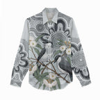 Australia Grey Butcherbird Women Casual Shirt Eucalyptus Alba Indigenous Art - Aussie Hoodie