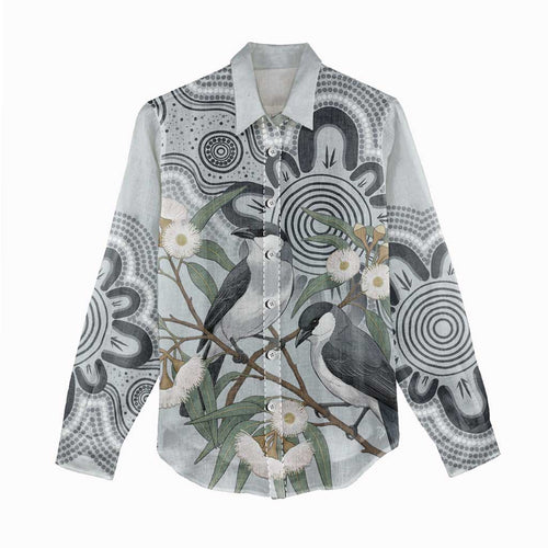 Australia Grey Butcherbird Women Casual Shirt Eucalyptus Alba Indigenous Art - Aussie Hoodie