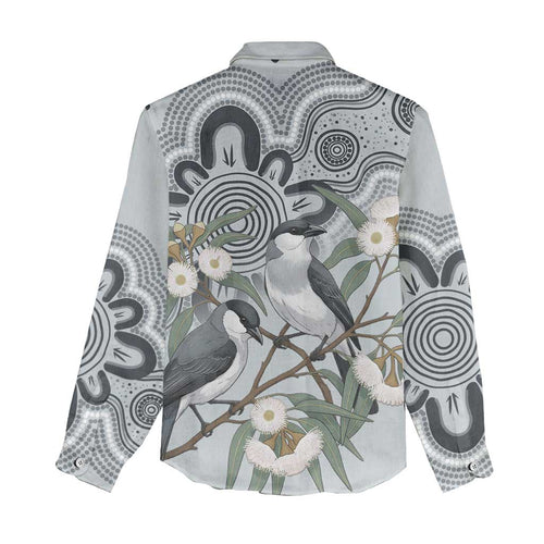 Australia Grey Butcherbird Women Casual Shirt Eucalyptus Alba Indigenous Art - Aussie Hoodie