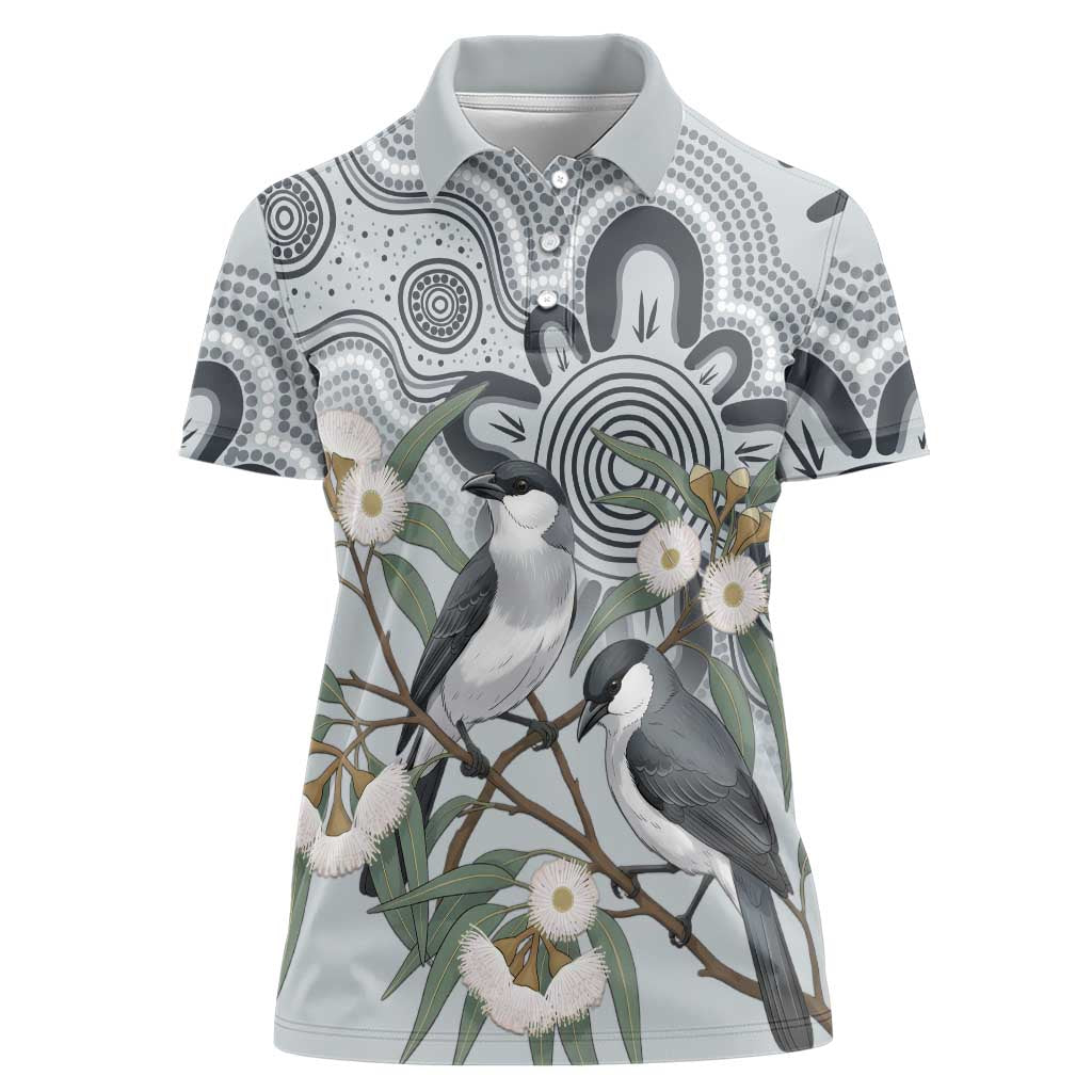 Australia Grey Butcherbird Women Polo Shirt Eucalyptus Alba Indigenous Art - Aussie Hoodie