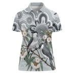 Australia Grey Butcherbird Women Polo Shirt Eucalyptus Alba Indigenous Art - Aussie Hoodie