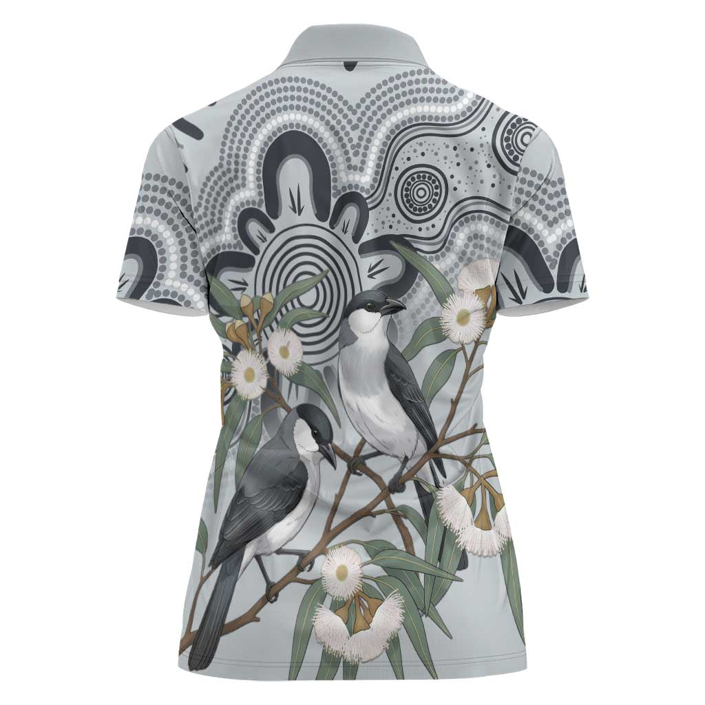 Australia Grey Butcherbird Women Polo Shirt Eucalyptus Alba Indigenous Art - Aussie Hoodie