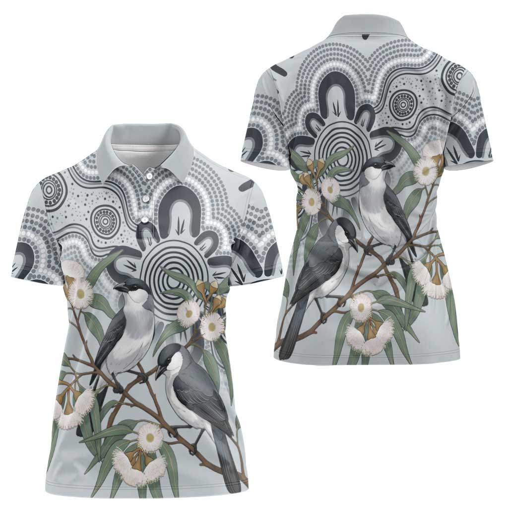 Australia Grey Butcherbird Women Polo Shirt Eucalyptus Alba Indigenous Art - Aussie Hoodie