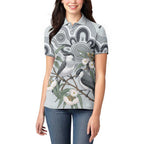 Australia Grey Butcherbird Women Polo Shirt Eucalyptus Alba Indigenous Art - Aussie Hoodie