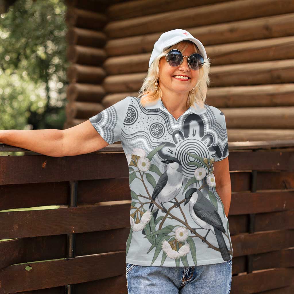 Australia Grey Butcherbird Women Polo Shirt Eucalyptus Alba Indigenous Art - Aussie Hoodie