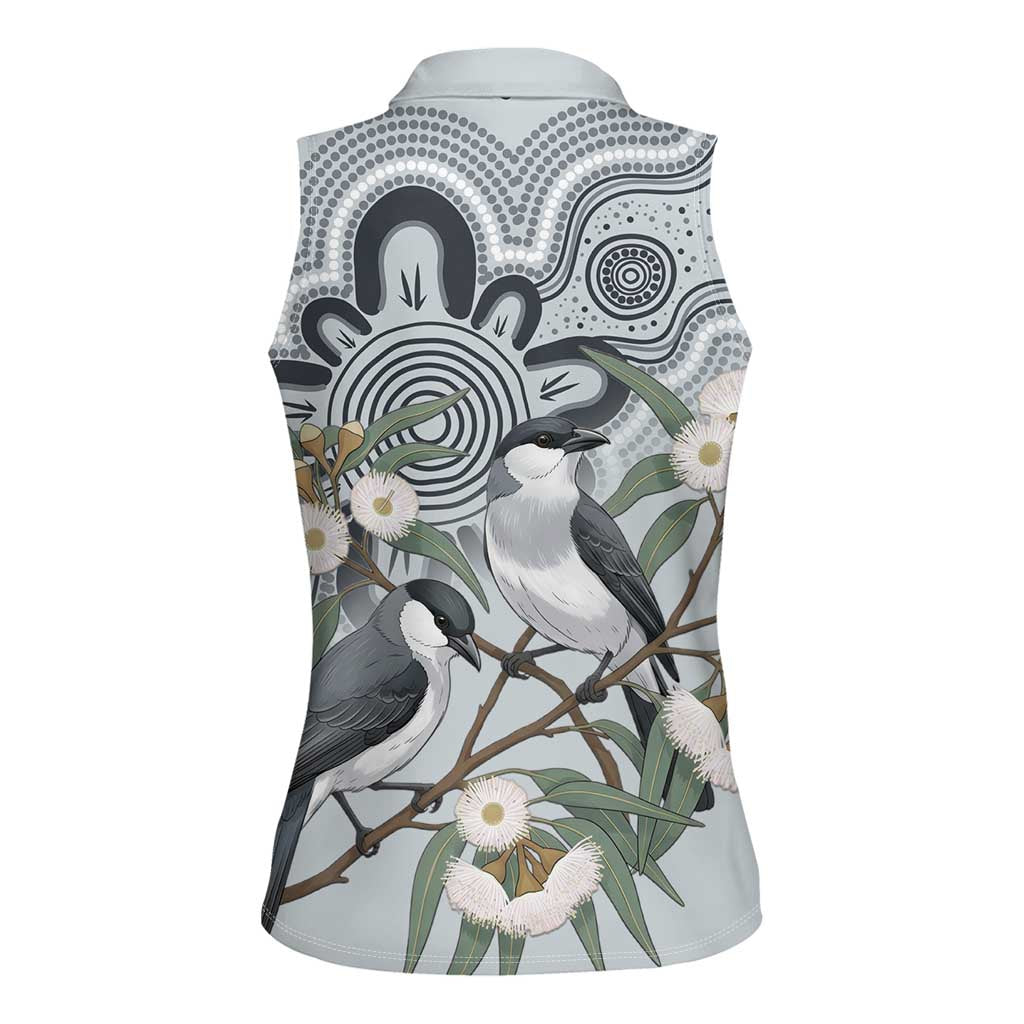 Australia Grey Butcherbird Women Sleeveless Polo Shirt Eucalyptus Alba Indigenous Art - Aussie Hoodie