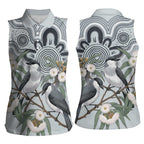 Australia Grey Butcherbird Women Sleeveless Polo Shirt Eucalyptus Alba Indigenous Art - Aussie Hoodie