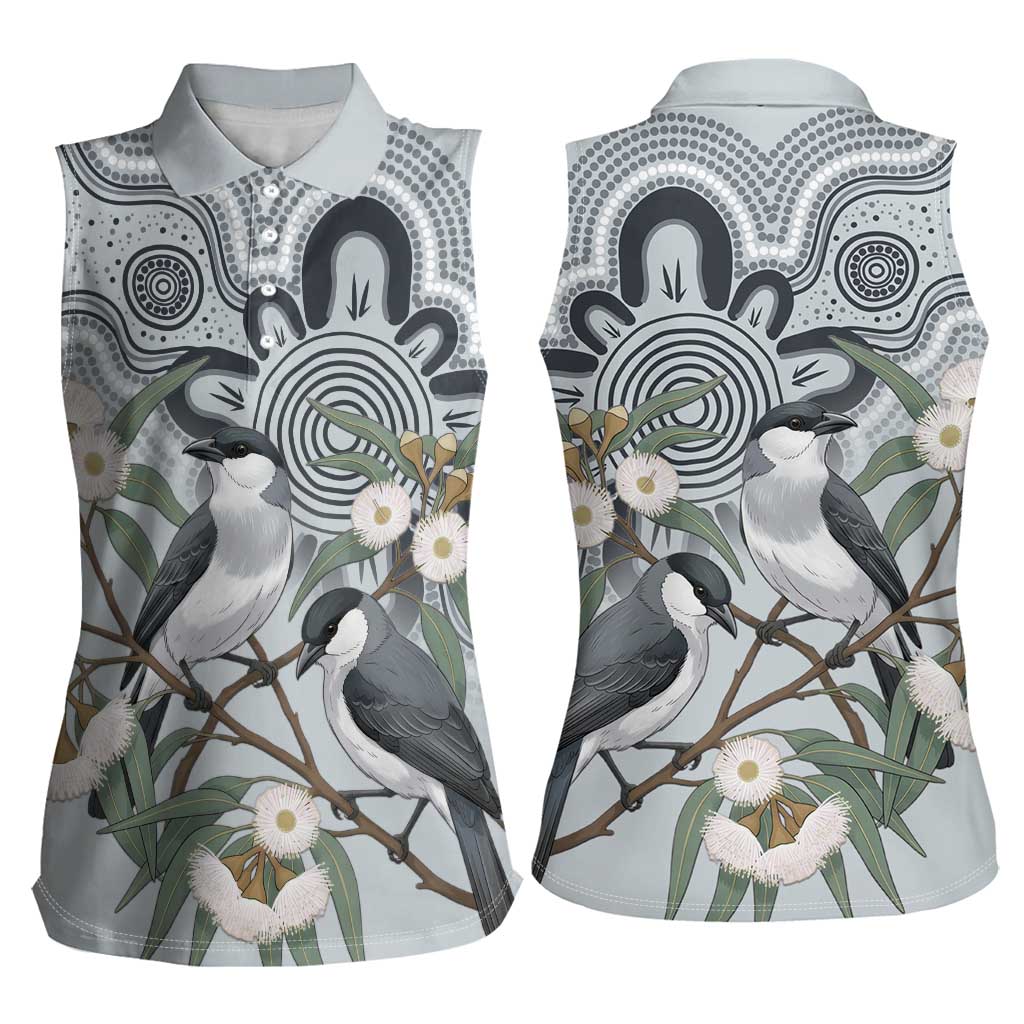 Australia Grey Butcherbird Women Sleeveless Polo Shirt Eucalyptus Alba Indigenous Art - Aussie Hoodie