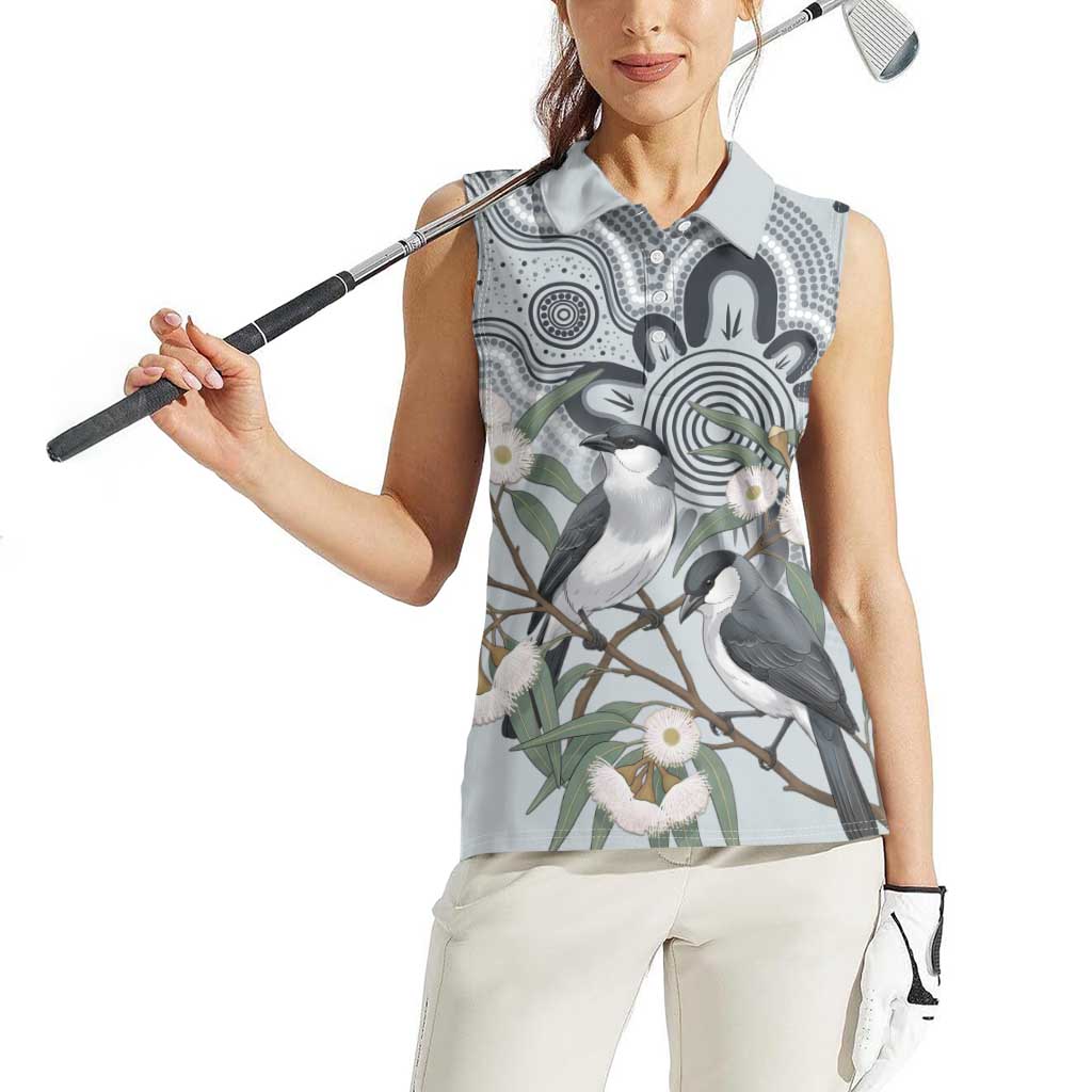 Australia Grey Butcherbird Women Sleeveless Polo Shirt Eucalyptus Alba Indigenous Art - Aussie Hoodie