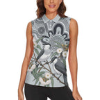 Australia Grey Butcherbird Women Sleeveless Polo Shirt Eucalyptus Alba Indigenous Art - Aussie Hoodie