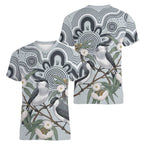 Australia Grey Butcherbird Women V-Neck T-Shirt Eucalyptus Alba Indigenous Art - Aussie Hoodie