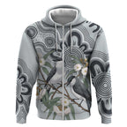Australia Grey Butcherbird Zip Hoodie Eucalyptus Alba Indigenous Art - Aussie Hoodie