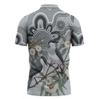 Australia Grey Butcherbird Zipper Polo Shirt Eucalyptus Alba Indigenous Art - Aussie Hoodie
