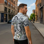 Australia Grey Butcherbird Zipper Polo Shirt Eucalyptus Alba Indigenous Art - Aussie Hoodie