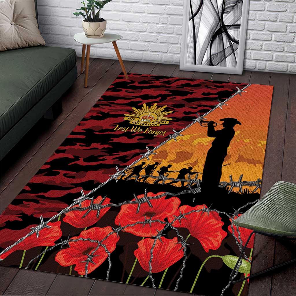 ANZAC Lest We Forget Area Rug Australian Army Poppy Tribute