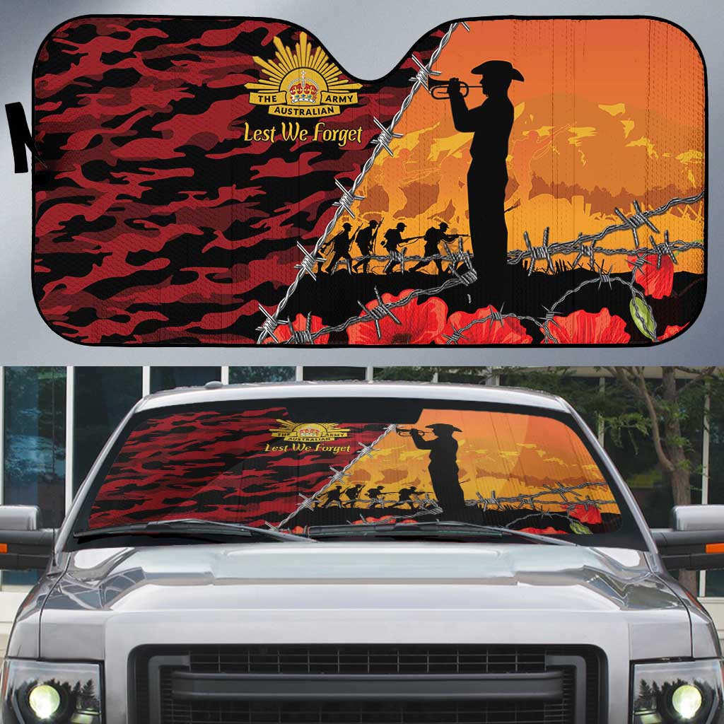 ANZAC Lest We Forget Auto Sun Shade Australian Army Poppy Tribute
