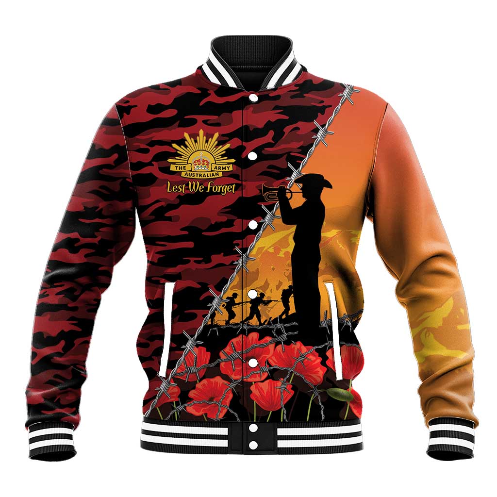 ANZAC Lest We Forget Baseball Jacket Australian Army Poppy Tribute