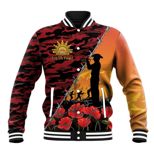 ANZAC Lest We Forget Baseball Jacket Australian Army Poppy Tribute
