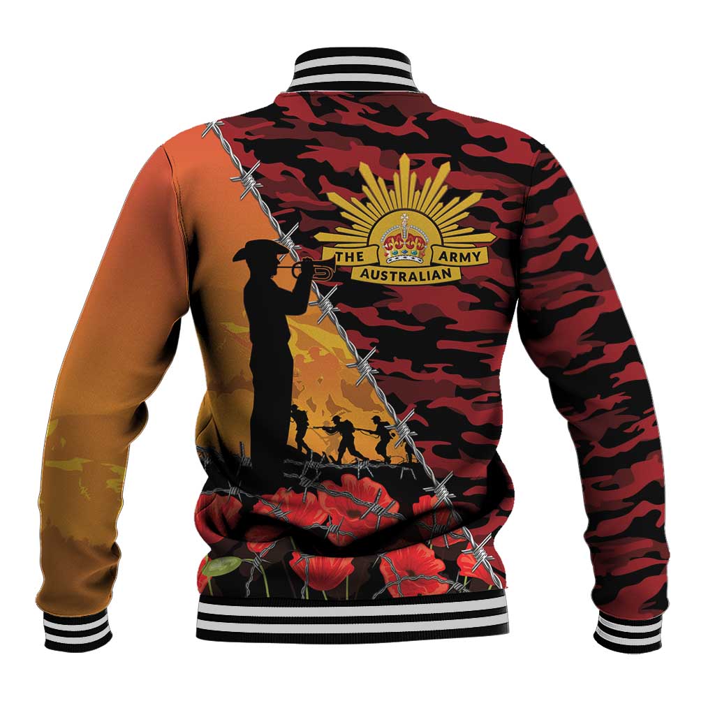 ANZAC Lest We Forget Baseball Jacket Australian Army Poppy Tribute