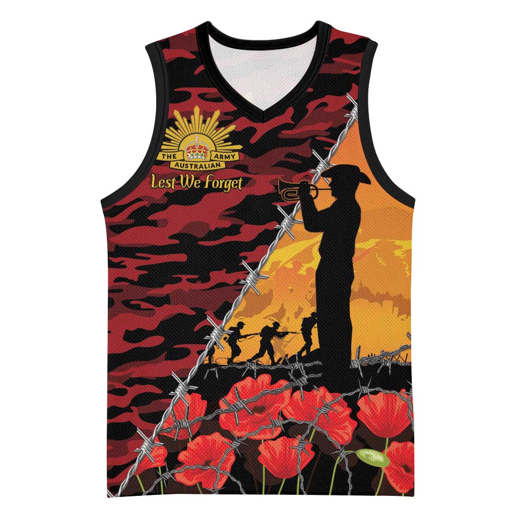 ANZAC Lest We Forget Basketball Jersey Australian Army Poppy Tribute