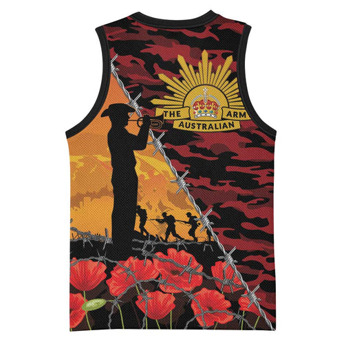 ANZAC Lest We Forget Basketball Jersey Australian Army Poppy Tribute
