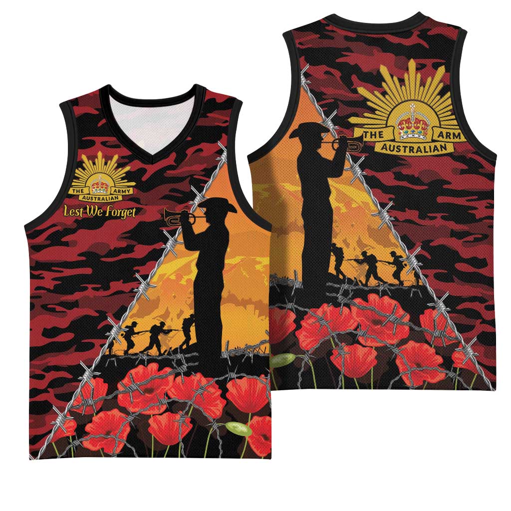 ANZAC Lest We Forget Basketball Jersey Australian Army Poppy Tribute