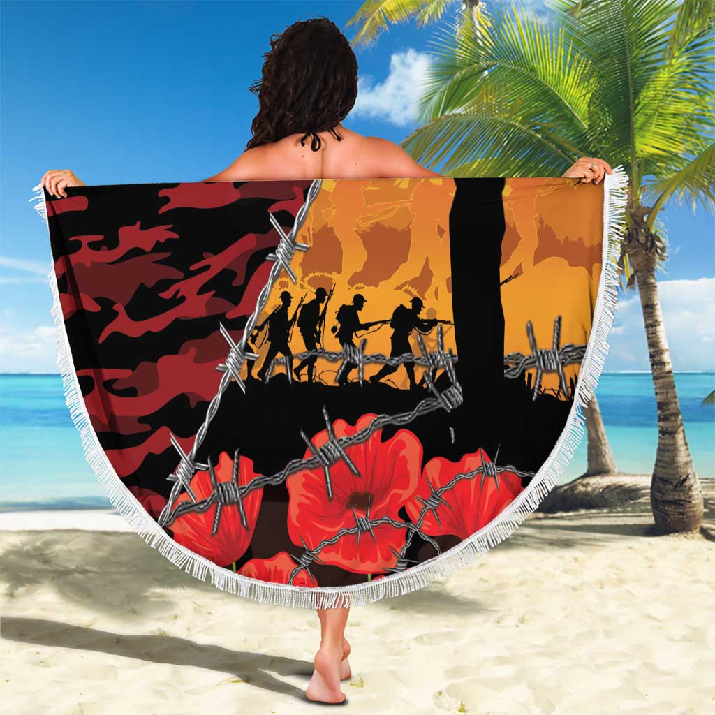 ANZAC Lest We Forget Beach Blanket Australian Army Poppy Tribute