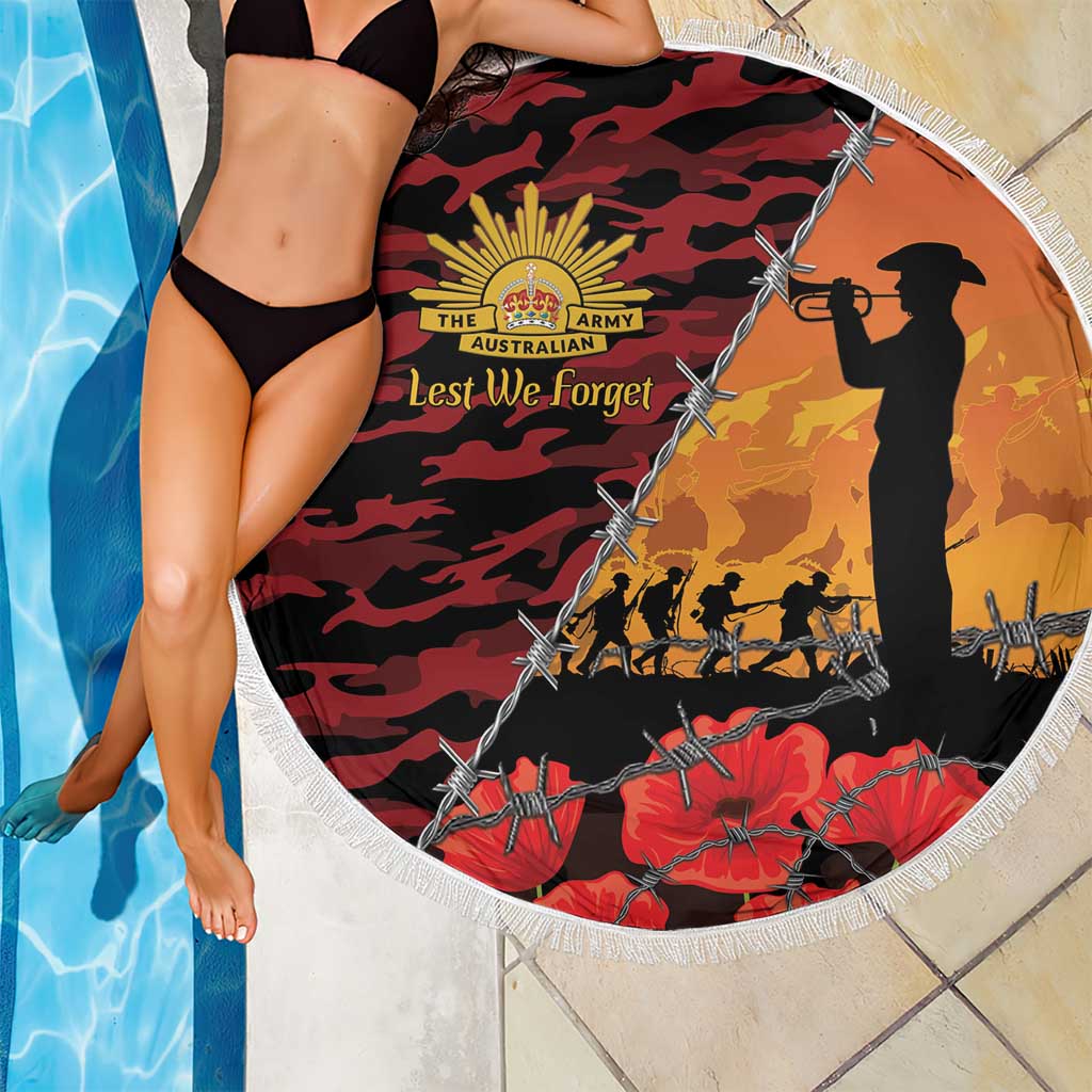 ANZAC Lest We Forget Beach Blanket Australian Army Poppy Tribute