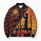 ANZAC Lest We Forget Bomber Puffer Jacket Australian Army Poppy Tribute
