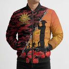ANZAC Lest We Forget Bomber Puffer Jacket Australian Army Poppy Tribute
