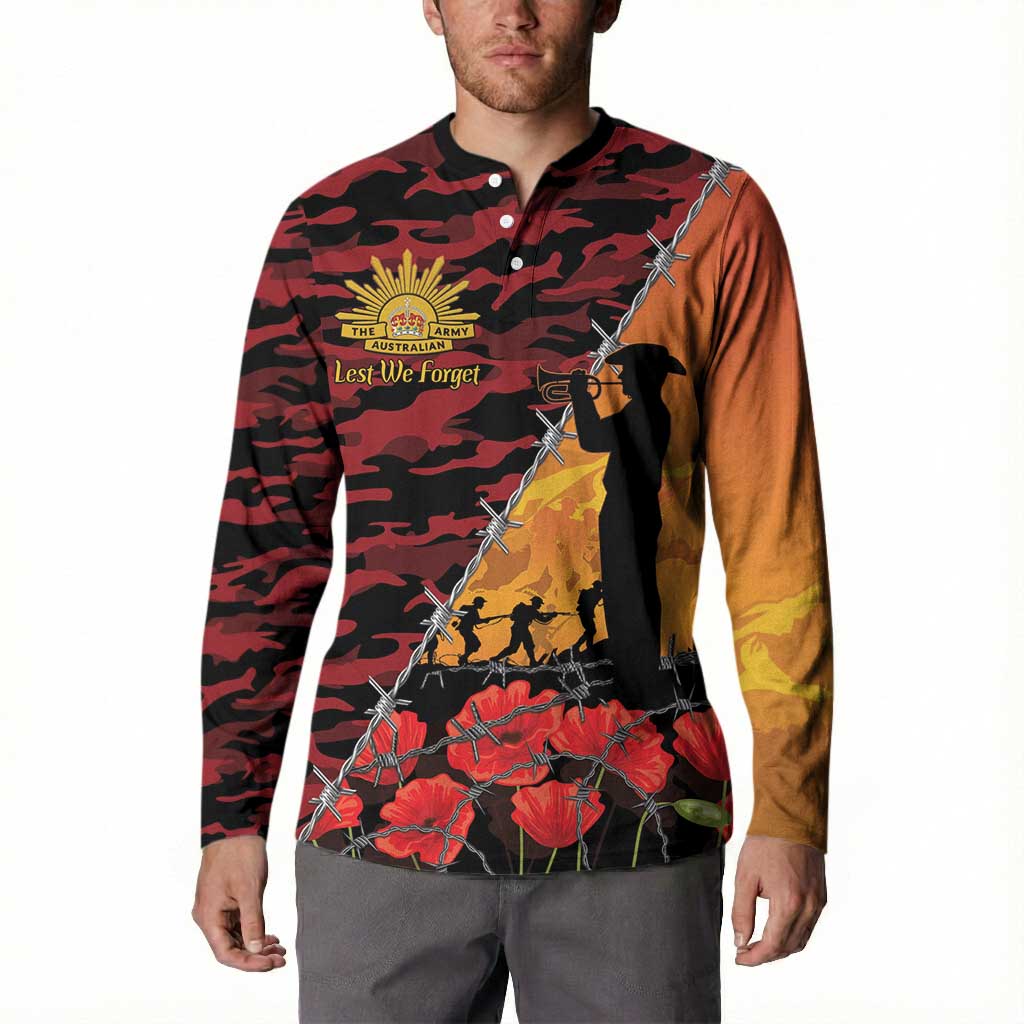 ANZAC Lest We Forget Button Sweatshirt Australian Army Poppy Tribute
