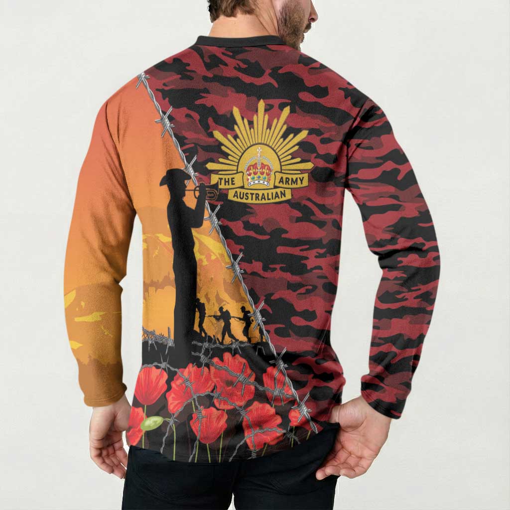 ANZAC Lest We Forget Button Sweatshirt Australian Army Poppy Tribute