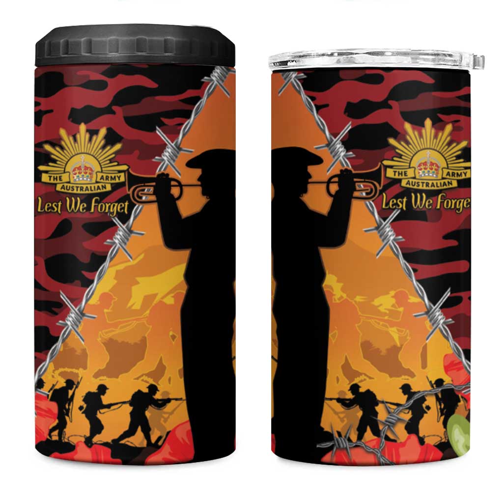 ANZAC Lest We Forget 4 in 1 Can Cooler Tumbler Australian Army Poppy Tribute