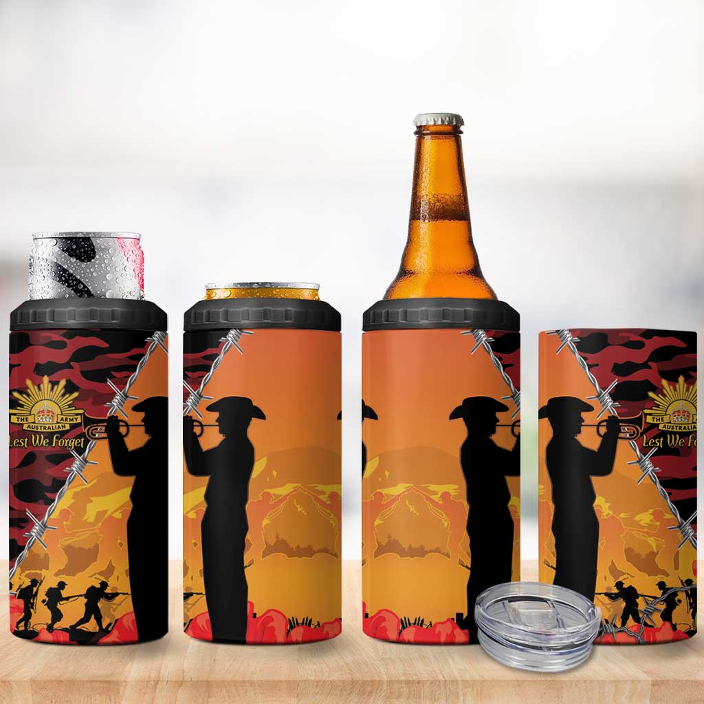 ANZAC Lest We Forget 4 in 1 Can Cooler Tumbler Australian Army Poppy Tribute